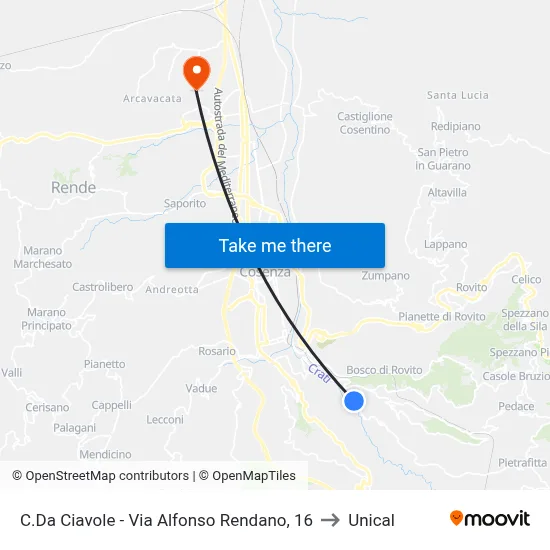 Ciavole District - Via Alfonso Rendano, 16 to Unical map