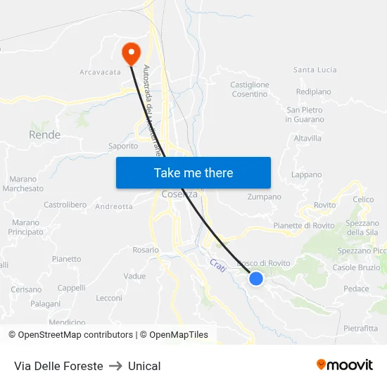 Delle Foreste Street to Unical map