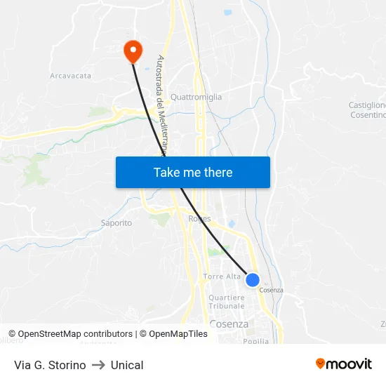 Via G. Storino to Unical map