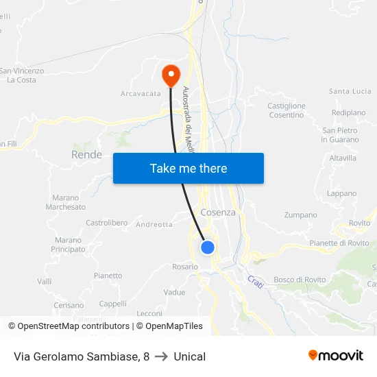 Via Gerolamo Sambiase, 8 to Unical map
