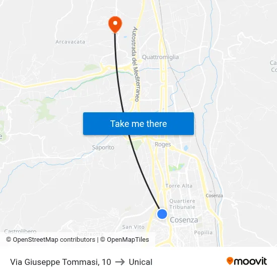 Giuseppe Tommasi Street, 10 to Unical map