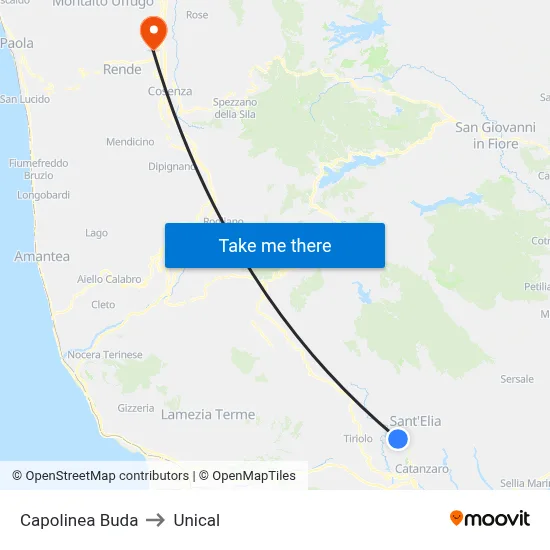 Capolinea Buda to Unical map