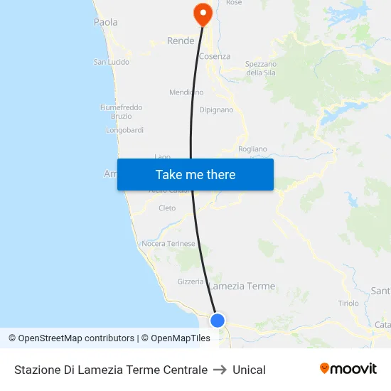 Stazione Di Lamezia Terme Centrale to Unical map