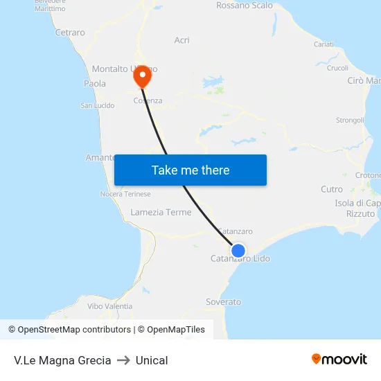 V.Le Magna Grecia to Unical map