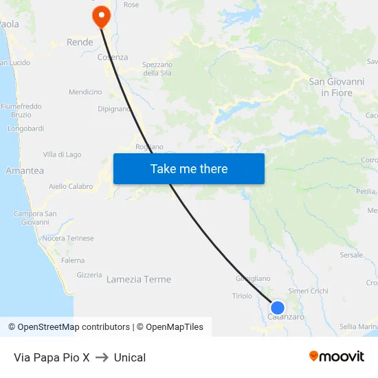 Pope Pius X Street to Unical map