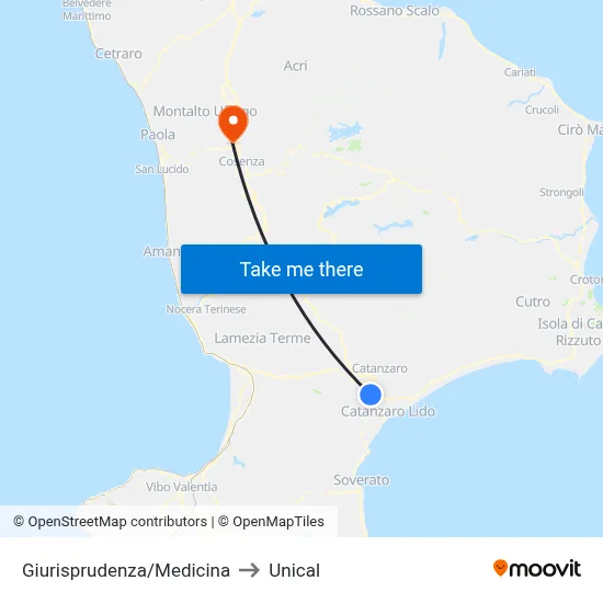 Giurisprudenza/Medicina to Unical map