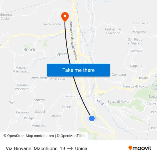 Via Giovanni Macchione, 19 to Unical map