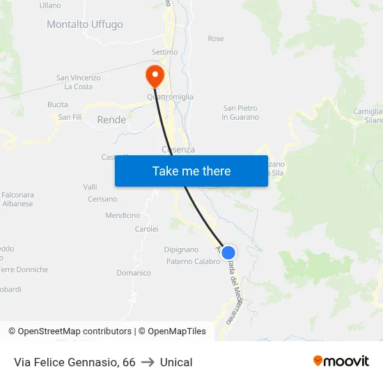 Via Felice Gennasio 66 to Unical map