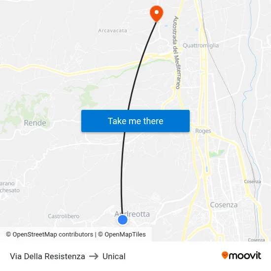 Via Della Resistenza to Unical map