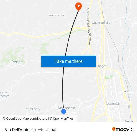 Via Dell'Amicizia to Unical map