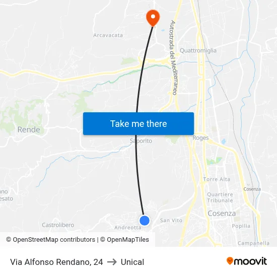 Alfonso Rendano Street, 24 to Unical map