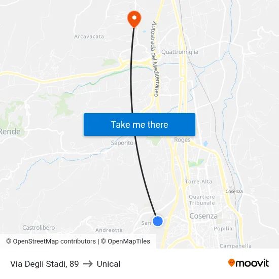 Stadium Street, 89 to Unical map