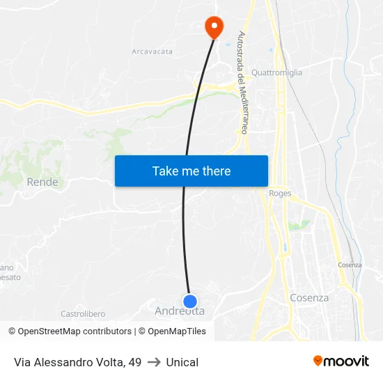 Via Alessandro Volta, 49 to Unical map