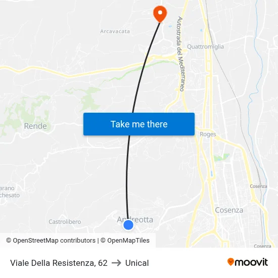 Viale Della Resistenza, 62 to Unical map