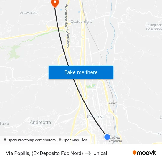Via Popilia, (Ex Deposito Fdc Nord) to Unical map
