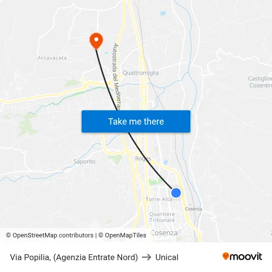 Via Popilia, (North Revenue Agency) to Unical map