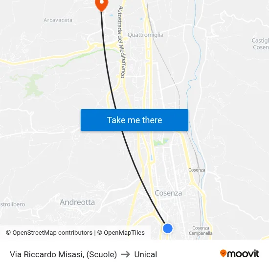 Via Riccardo Misasi, (Scuole) to Unical map