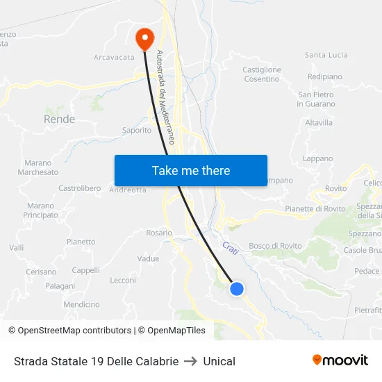 State Road 19 of Calabria to Unical map