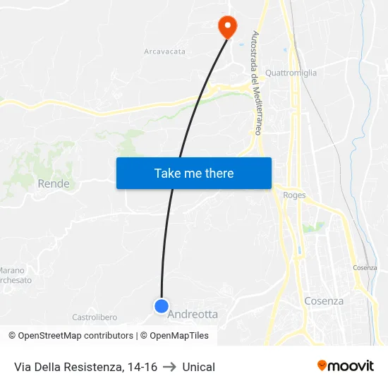 Via Della Resistenza, 14-16 to Unical map