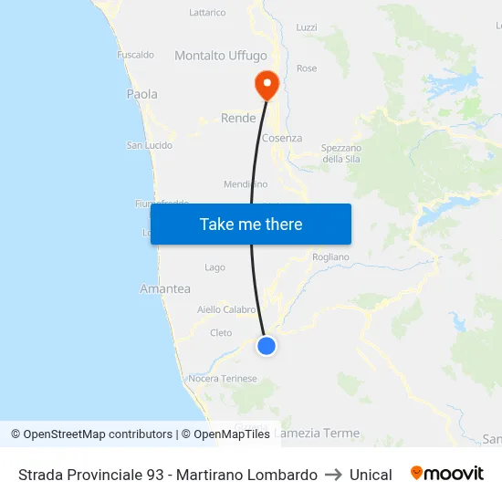 Provincial Road 93 - Martirano Lombardo to Unical map