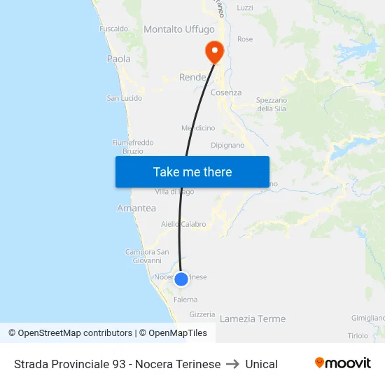 Provincial Road 93 - Nocera Terinese to Unical map