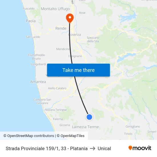Provincial Road 159/1, 33 - Platania to Unical map