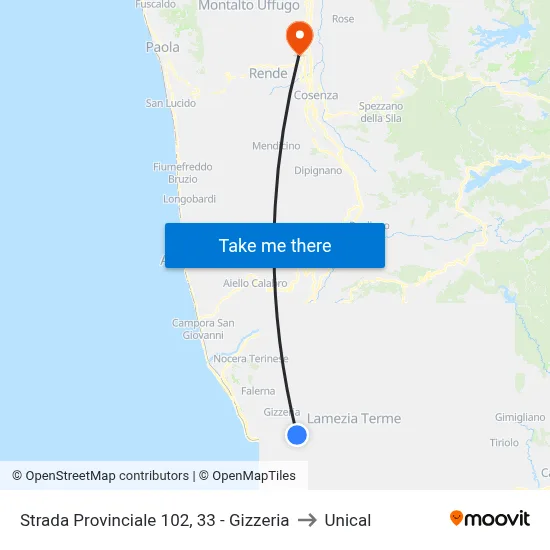 Provincial Road 102, 33 - Gizzeria to Unical map