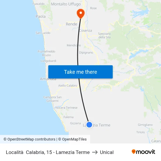 Calabria Location, 15 - Lamezia Terme to Unical map