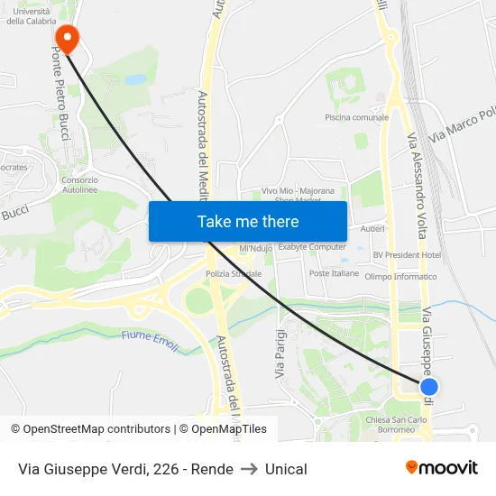 Via Giuseppe Verdi, 226 - Rende to Unical map