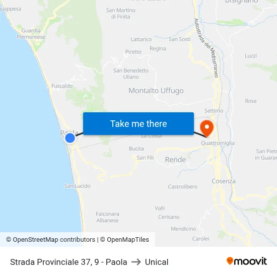 Provincial Road 37, 9 - Paola to Unical map