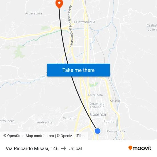 Riccardo Misasi Street, 146 to Unical map
