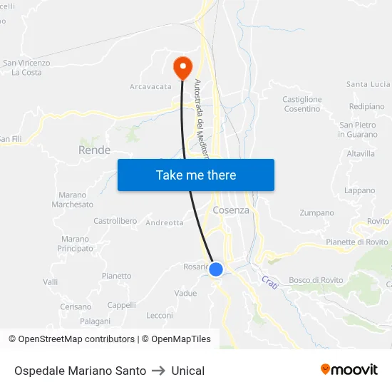 Mariano Santo Hospital to Unical map