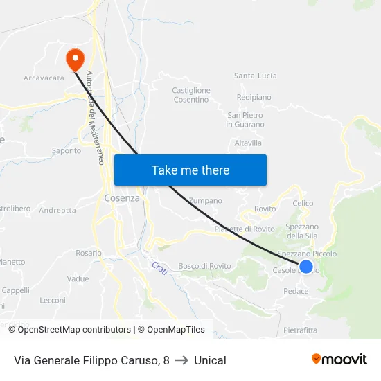 Via Generale Filippo Caruso 8 to Unical map