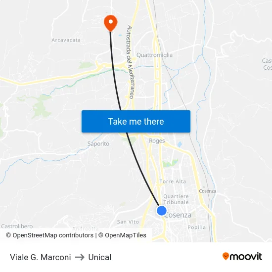 G. Marconi Avenue to Unical map