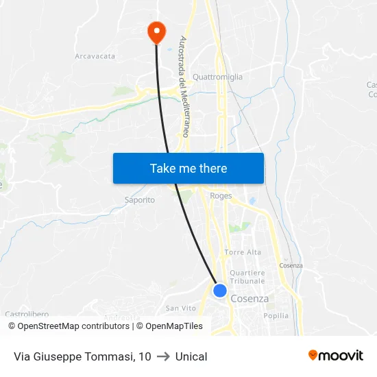 Giuseppe Tommasi Street, 10 to Unical map