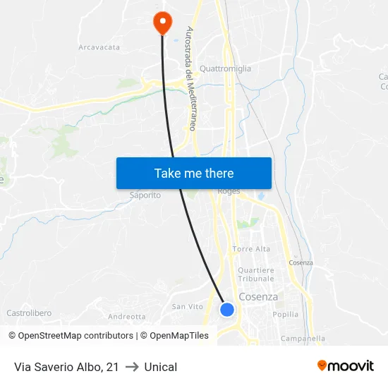 Saverio Albo Street, 21 to Unical map