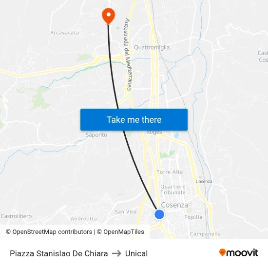 Stanislao De Chiara Square to Unical map