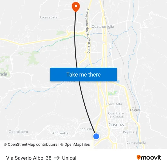 Via Saverio Albo, 38 to Unical map