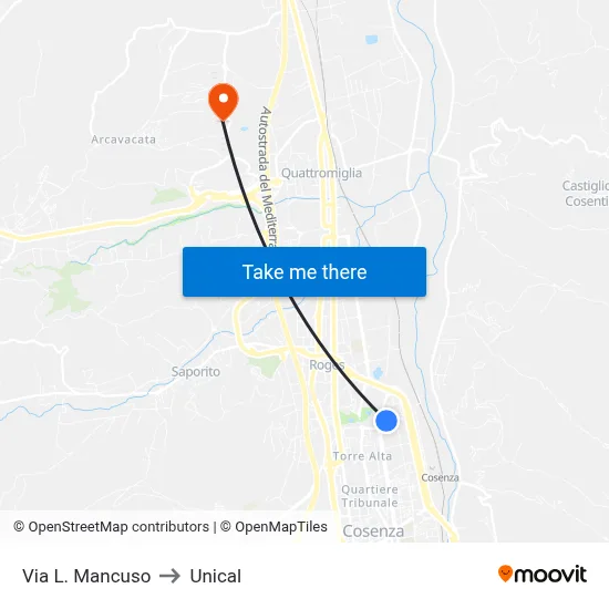 L. Mancuso Street to Unical map