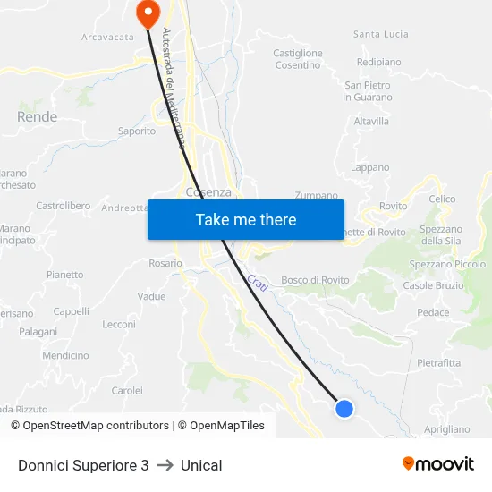 Upper Donnici 3 to Unical map