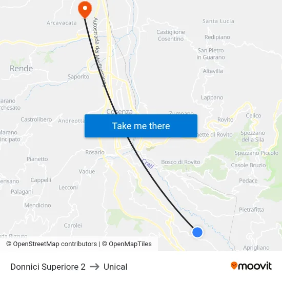 Upper Donnici 2 to Unical map