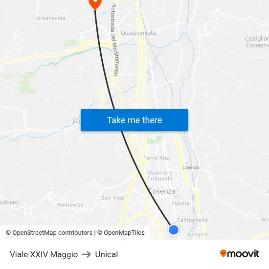 XXIV Maggio Avenue to Unical map