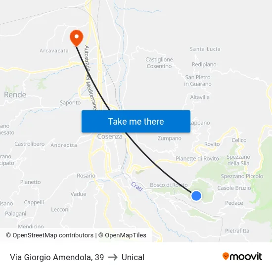 Giorgio Amendola Street, 39 to Unical map