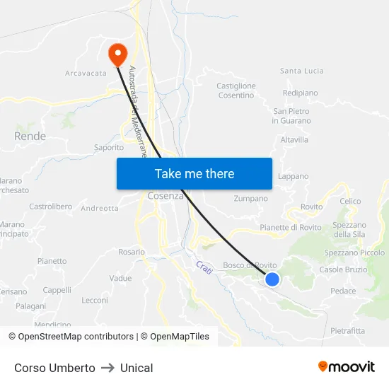 Umberto Avenue to Unical map