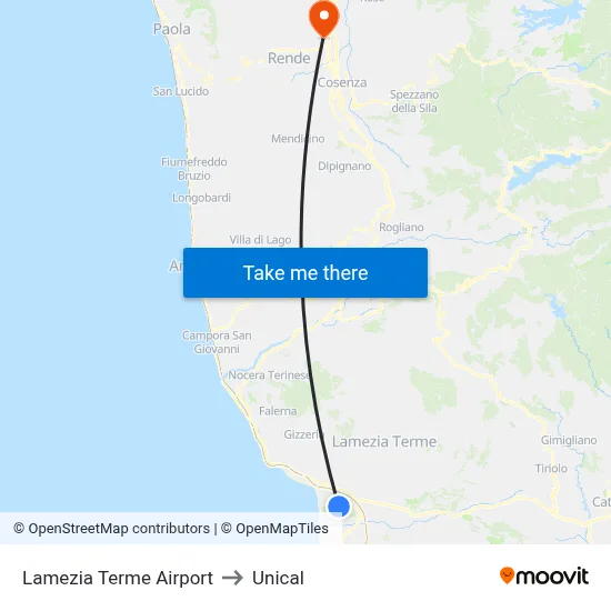Lamezia Terme Airport to Unical map