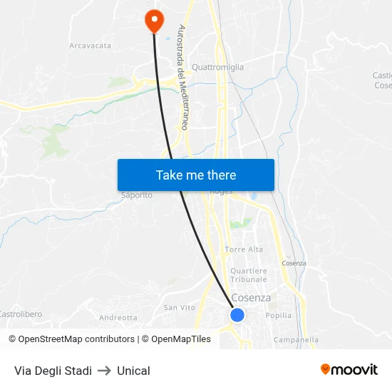 Stadium Street to Unical map