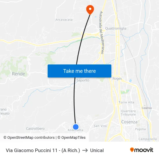 Giacomo Puccini Street 11 - (On Request) to Unical map
