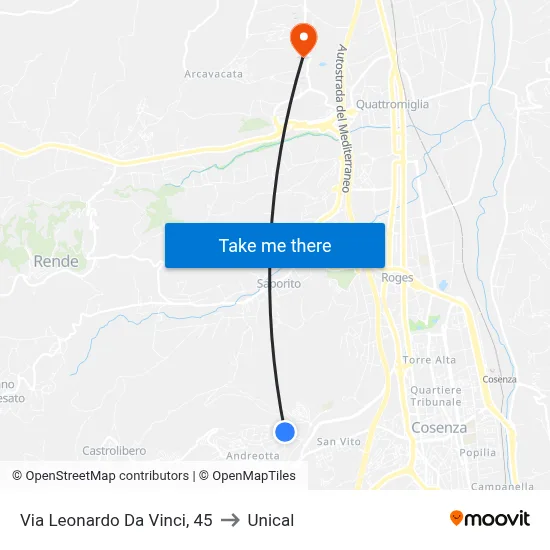 Via Leonardo Da Vinci, 45 to Unical map