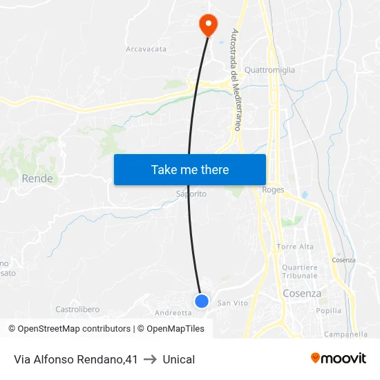 Via Alfonso Rendano, 41 to Unical map