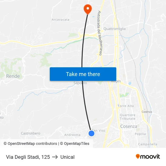 Stadium Street, 125 to Unical map